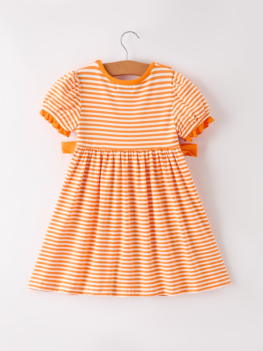 Halloween Striped Dress with Cat Smocking Embroidery –  Perfect for Fall