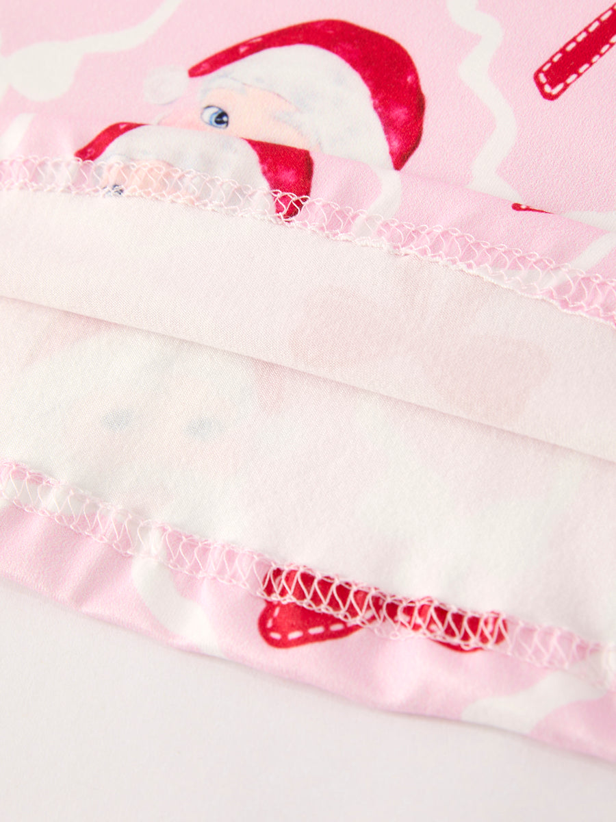 Winter Christmas Pink Santa and Bow Holiday Girls Dress