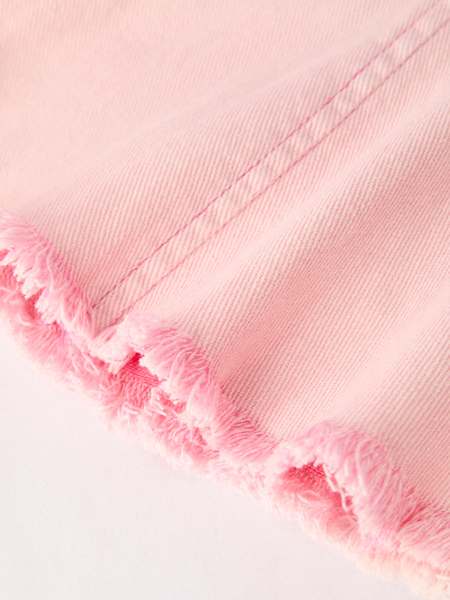 Pink Bell Bottom Jeans – Frayed Hem with Cargo Pockets
