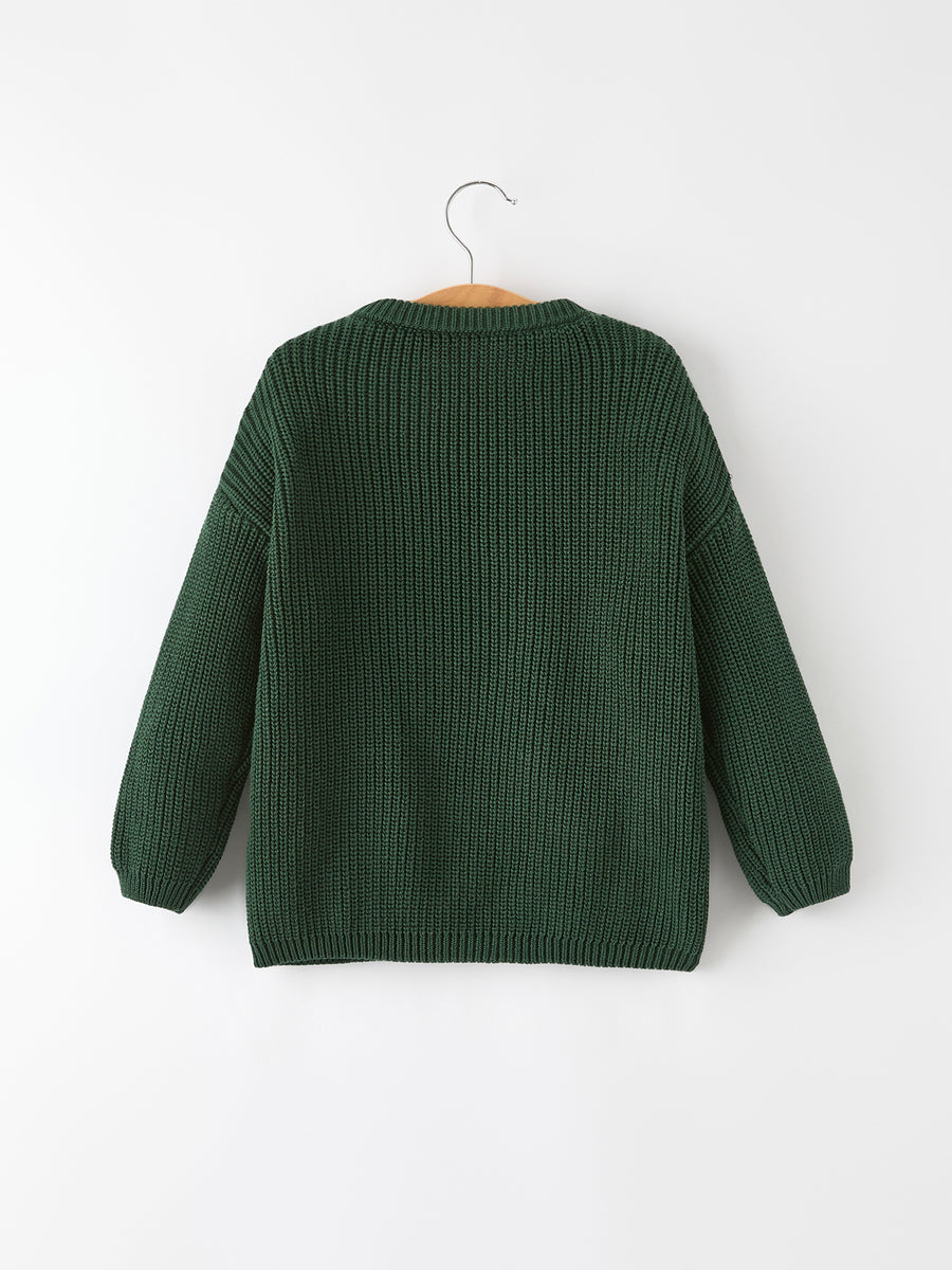 Festive Holiday Girls Sweater with Candy Stripe Tree Sequins