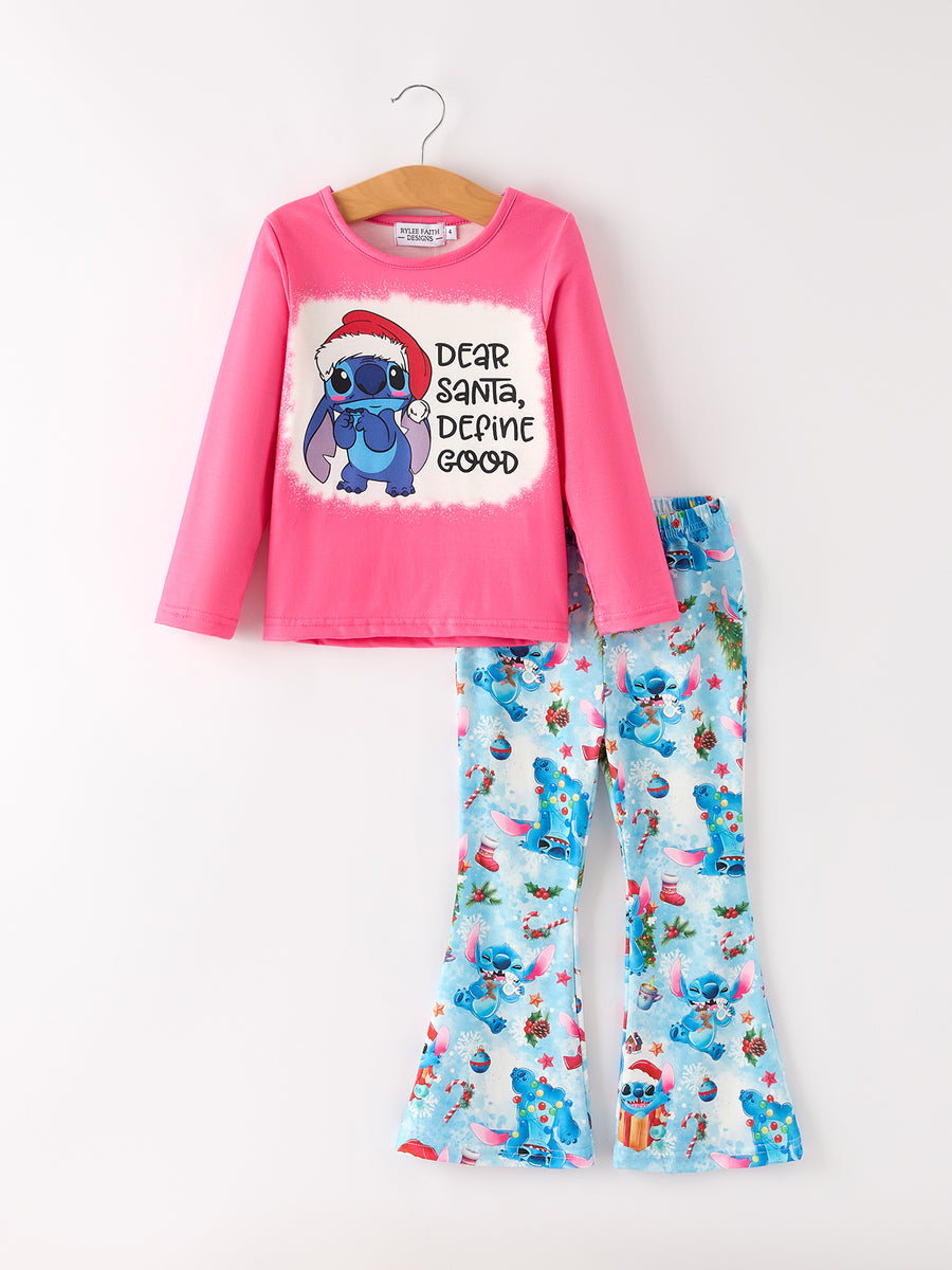 Christmas Character Print Pink Girls Set