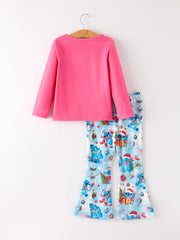 Christmas Character Print Pink Girls Set