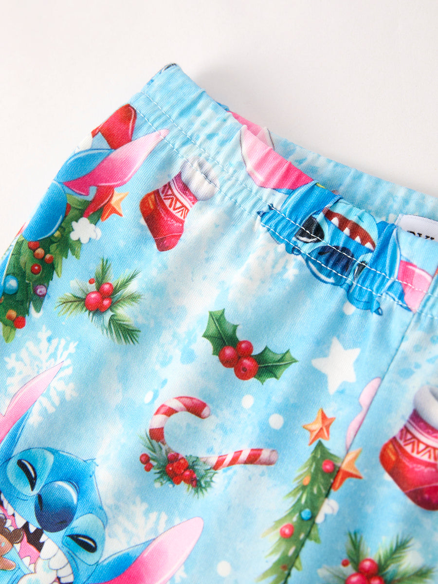 Christmas Character Print Pink Girls Set