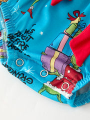 Blue Christmas Baby Girls Bow Romper with Ruffle Detail