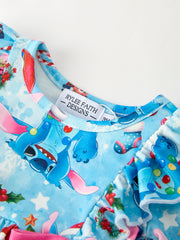 Christmas Baby Girls Bow Romper with Ruffle Detail
