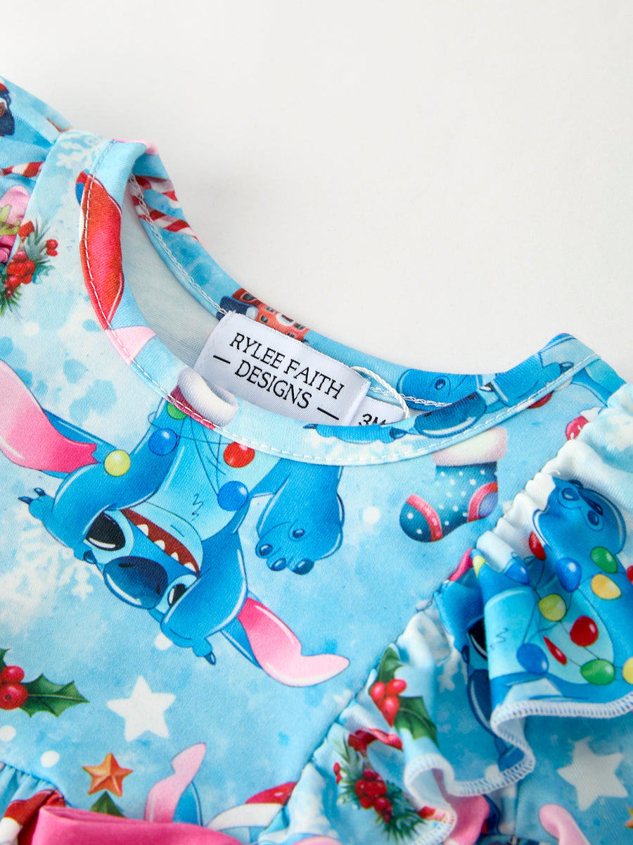 Christmas Baby Girls Bow Romper with Ruffle Detail