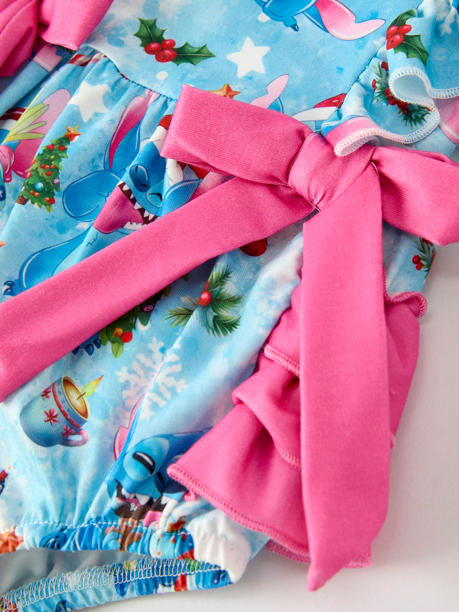 Christmas Baby Girls Bow Romper with Ruffle Detail