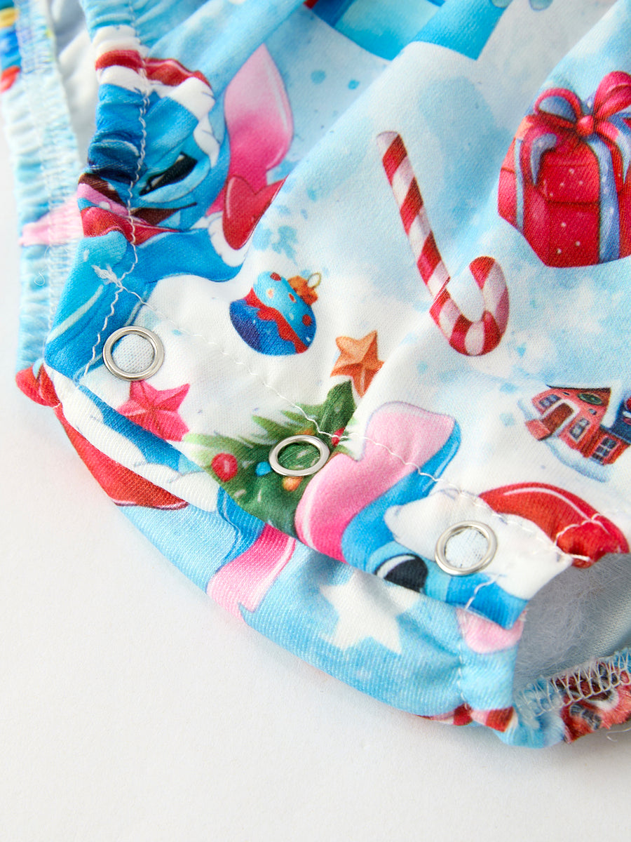 Christmas Baby Girls Bow Romper with Ruffle Detail