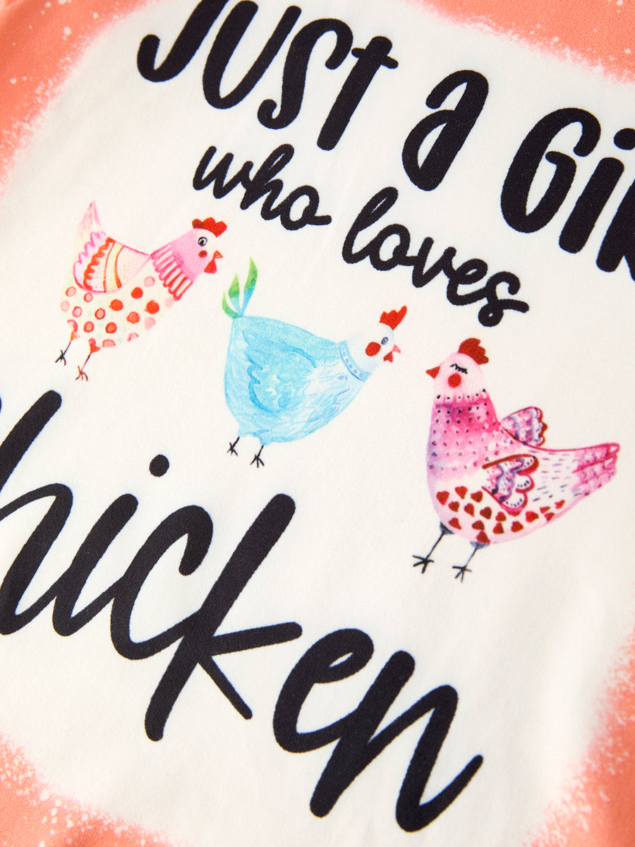 Farm Colorful Chicken Print Top and Flared Pants Set for Girls