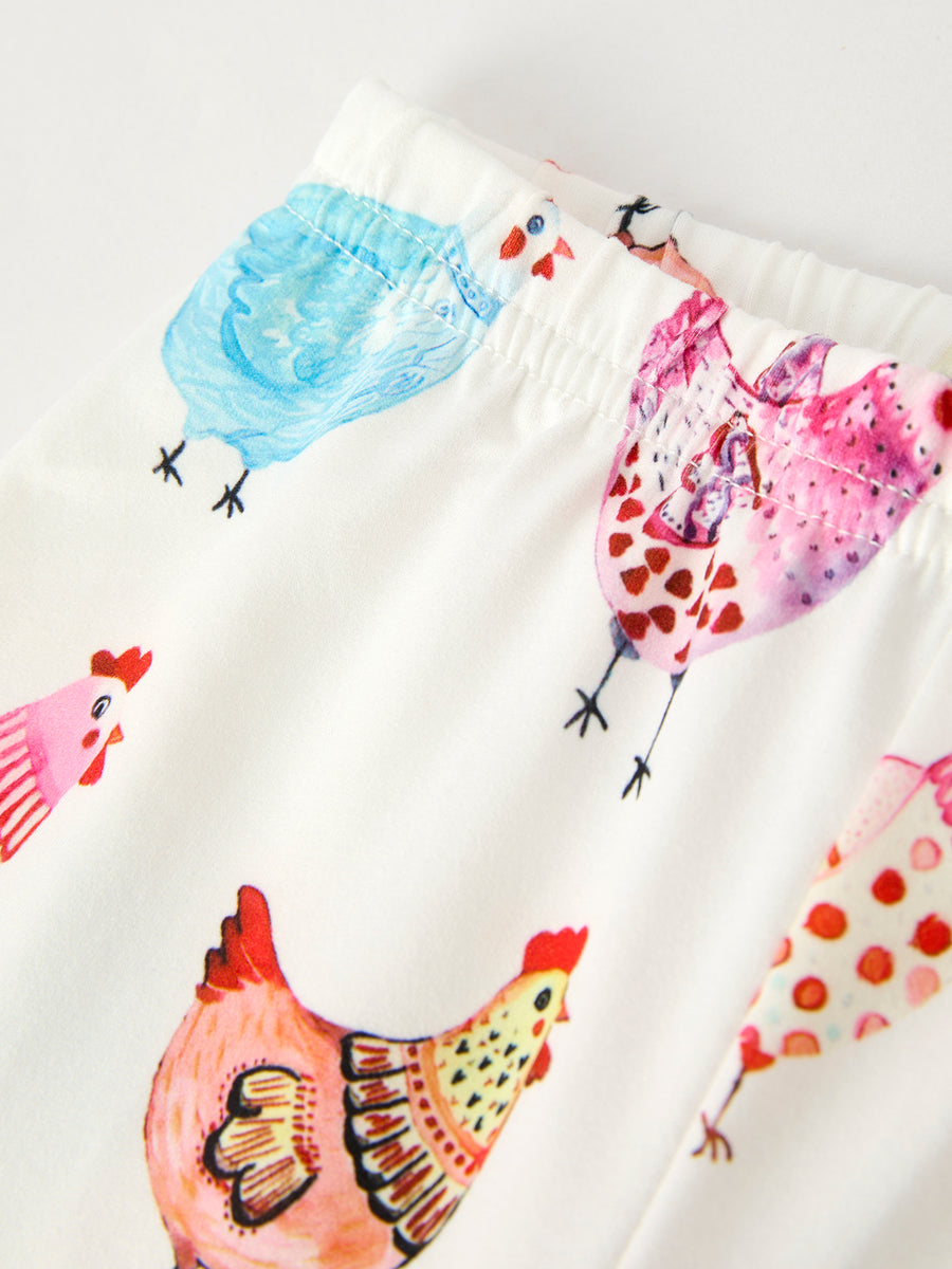 Farm Colorful Chicken Print Top and Flared Pants Set for Girls