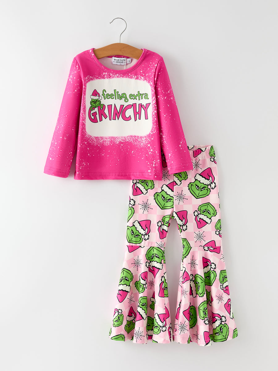 Christmas Character Outfit Set for Girls – Pink Long Sleeve Top & Flare Pants