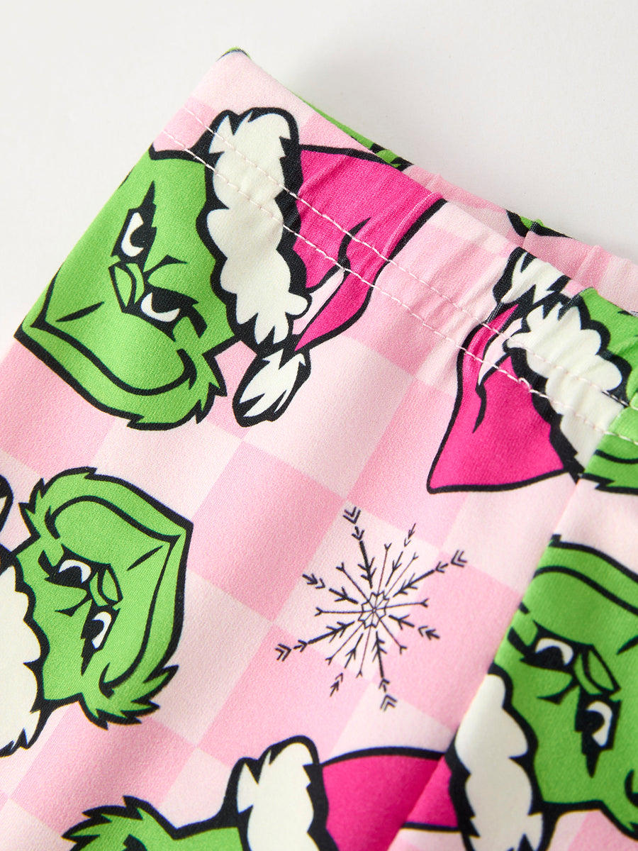 Christmas Character Outfit Set for Girls – Pink Long Sleeve Top & Flare Pants