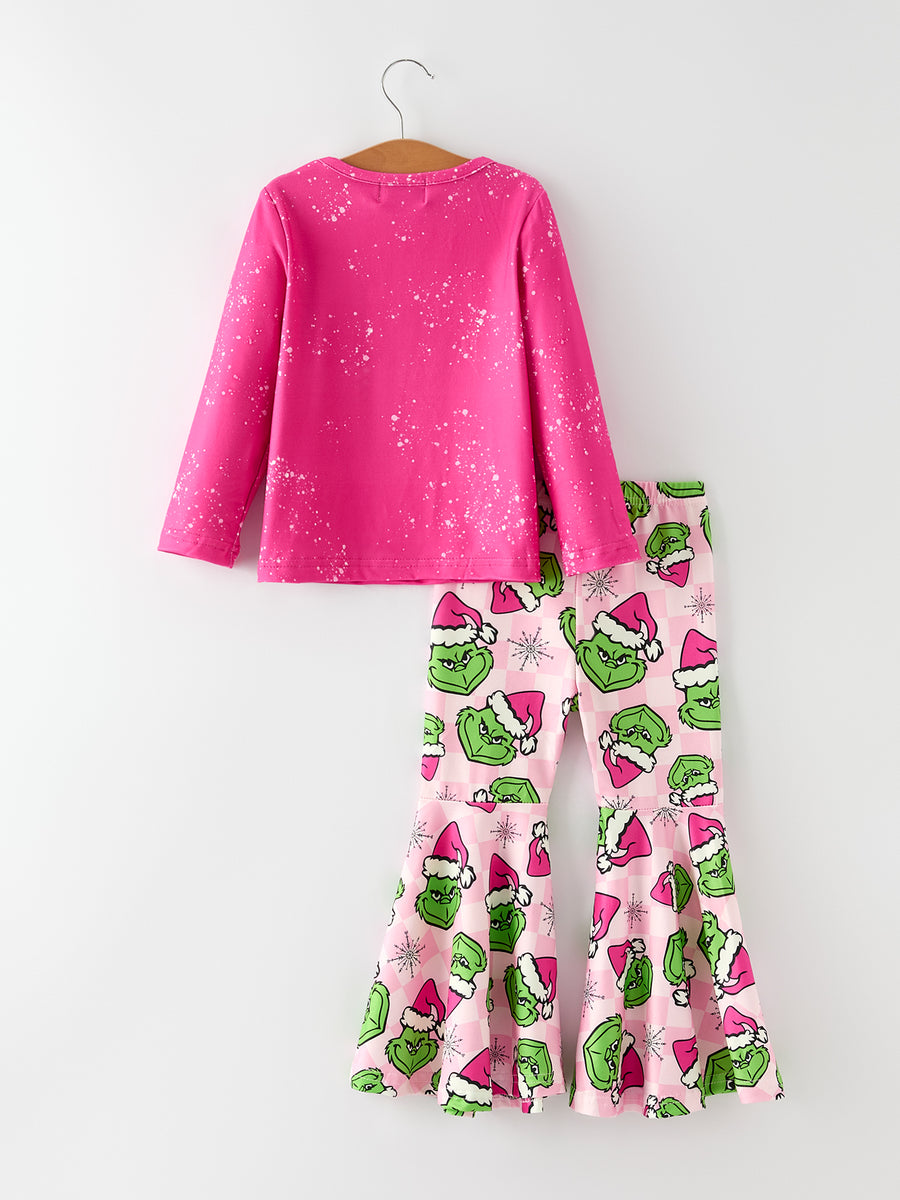Christmas Character Outfit Set for Girls – Pink Long Sleeve Top & Flare Pants