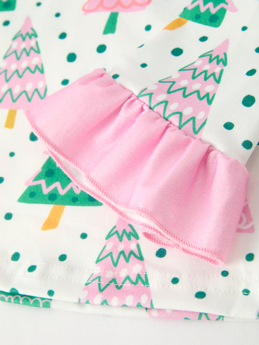 Christmas Tree Ruffles Girls Pajamas