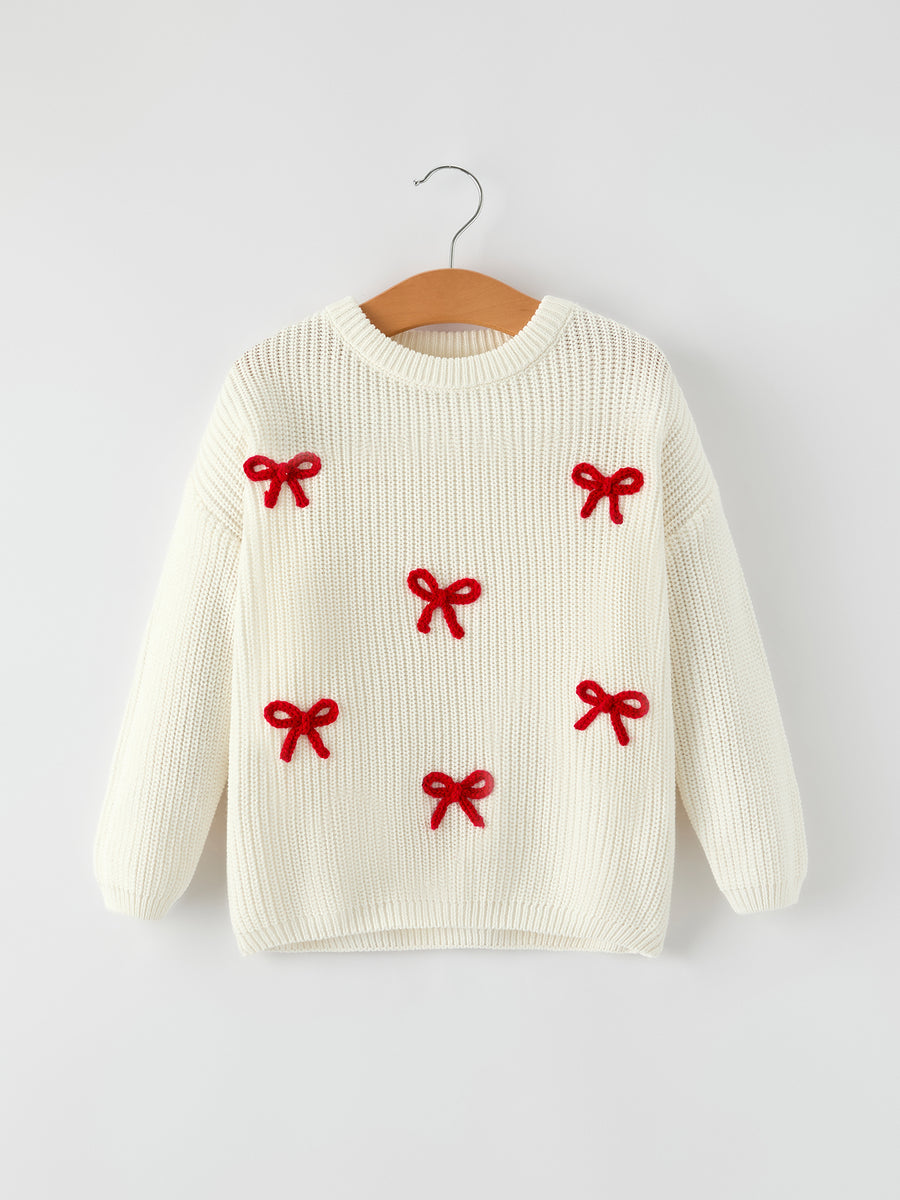 Girls Bow White Pullover Sweater