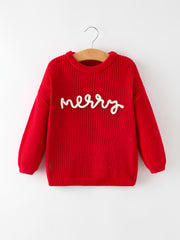 Red Christmas Girls “merry” Pullover Sweater