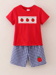 Back to school season boy's Apple Smocking Embroidery Set
