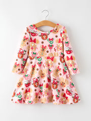 Christmas Character Sweet Gingerbread and Candy Print Girls Dress
