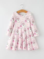 Christmas Pink Santa Claus Print Girls Dress