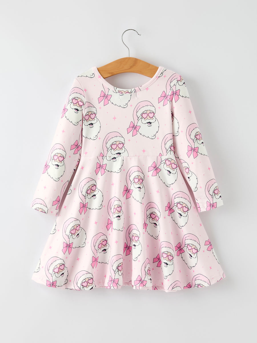 Christmas Pink Santa Claus Print Girls Dress