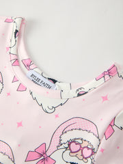 Christmas Pink Santa Claus Print Girls Dress