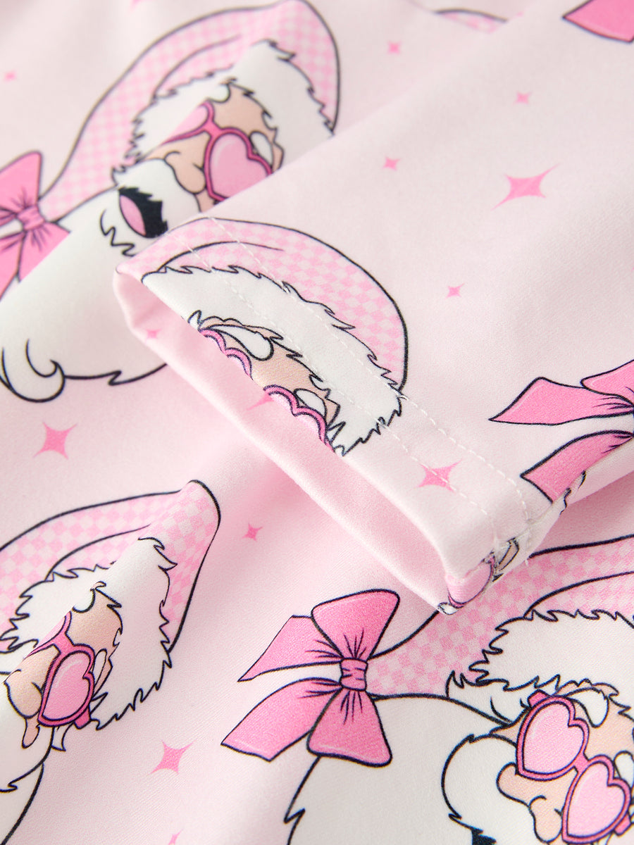 Christmas Pink Santa Claus Print Girls Dress