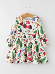 Festive Holiday Christmas Girls Dress with Colorful Balloon and Characters