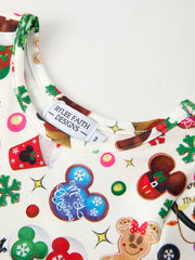 Festive Holiday Christmas Girls Dress with Colorful Balloon and Characters