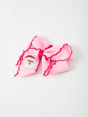 Christmas Santa Claus Pink Bow 4.1 Inch Hairpin