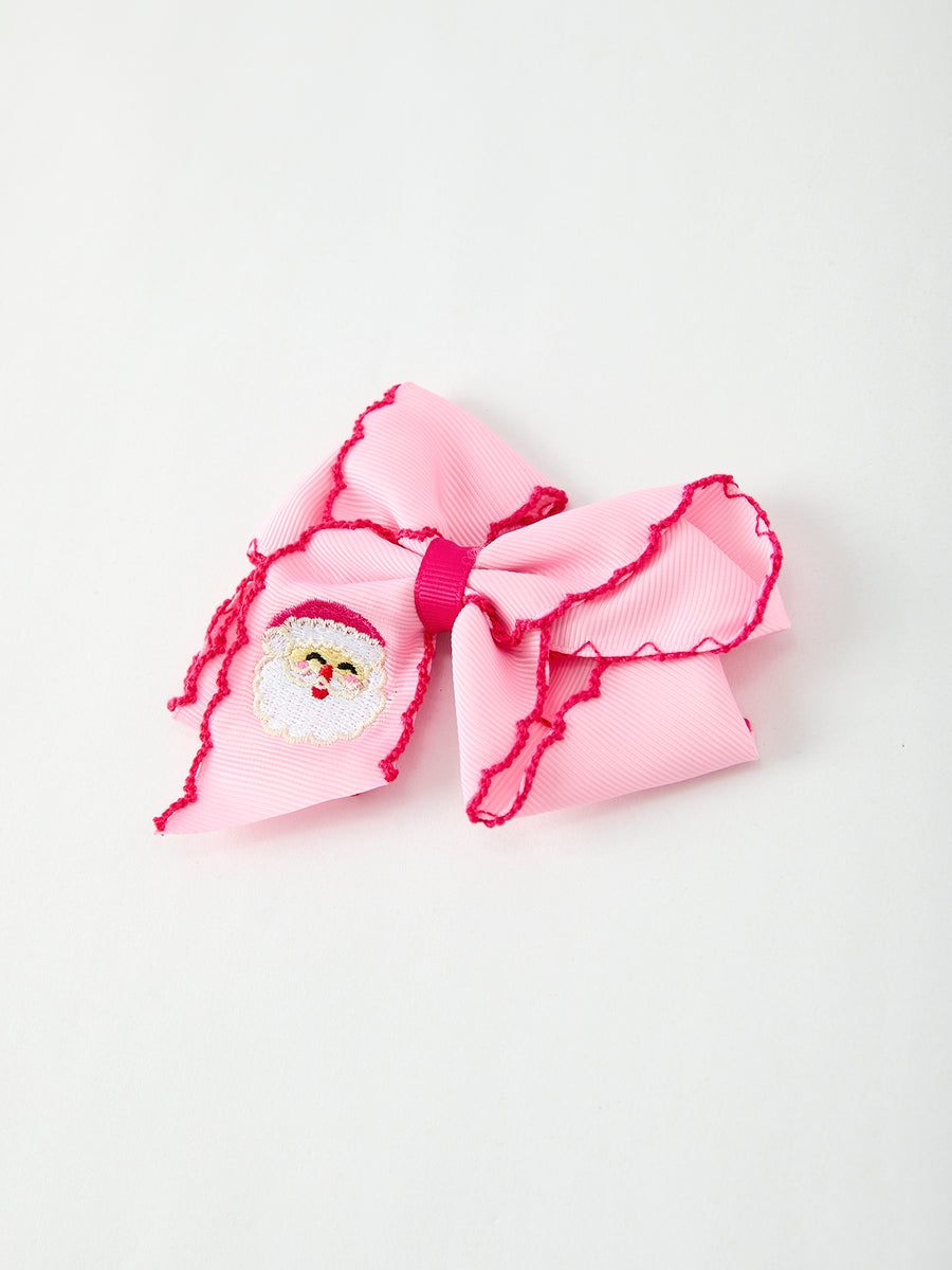Christmas Santa Claus Pink Bow 4.1 Inch Hairpin