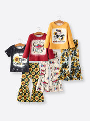 Western-Inspired 6-Piece Toddler Girls Set: Sunflowers, Feathers, and Fun!