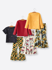 Western-Inspired 6-Piece Toddler Girls Set: Sunflowers, Feathers, and Fun!