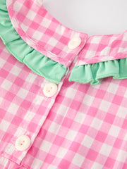 Christmas Green Santa Smocking Applique Plaid Baby Girls Romper