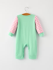 Christmas Green Santa Smock Applique Plaid Baby Boys Romper