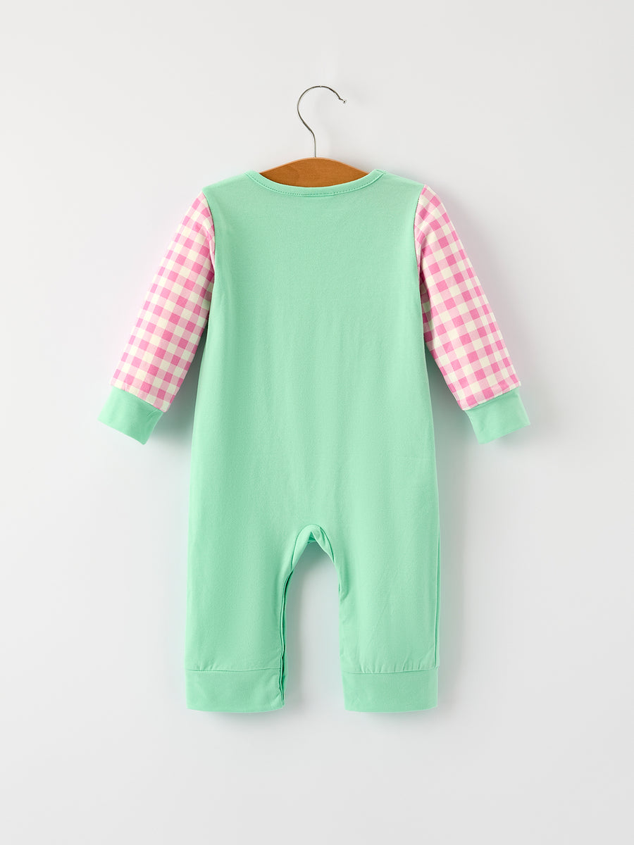 Christmas Green Santa Smock Applique Plaid Baby Boys Romper