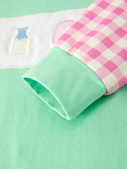 Christmas Green Santa Smock Applique Plaid Baby Boys Romper
