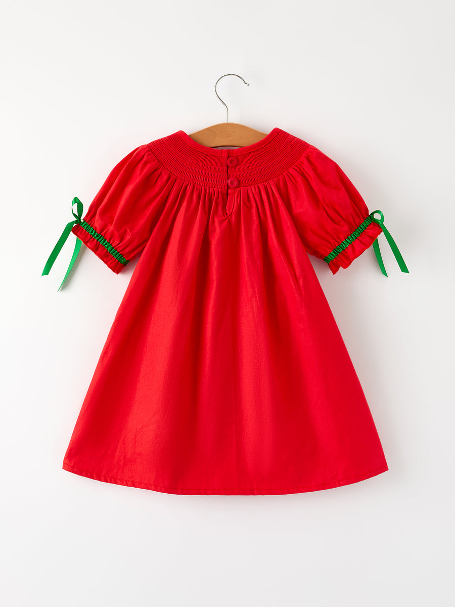 Christmas Girls Dress : Adorable Green Christmas Tree Embroidery