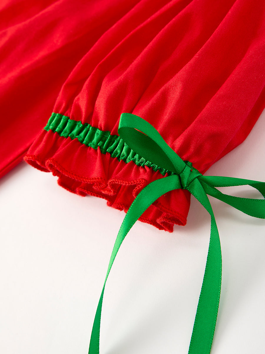 Christmas Girls Dress : Adorable Green Christmas Tree Embroidery
