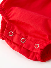 Red Christmas Baby Girls Romper: Cross Embroidery with Lace Trim