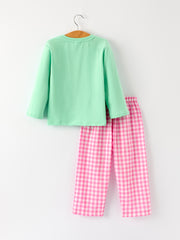 Christmas Green Santa Applique Plaid Boys Set