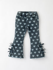 Heart Pattern Denim Bell Bottom Pants for Kids