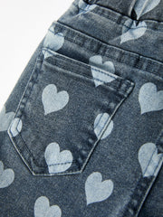Heart Pattern Denim Bell Bottom Pants for Kids