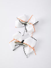 Halloween Pumpkin Hair Bows: White Ribbon Design（2PCS）