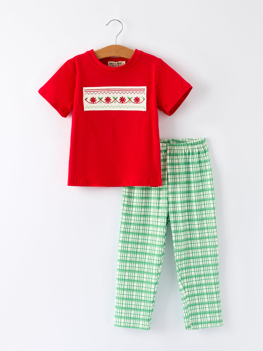 Christmas Red & Green Set: Holiday Plaid Pants with Red Tee