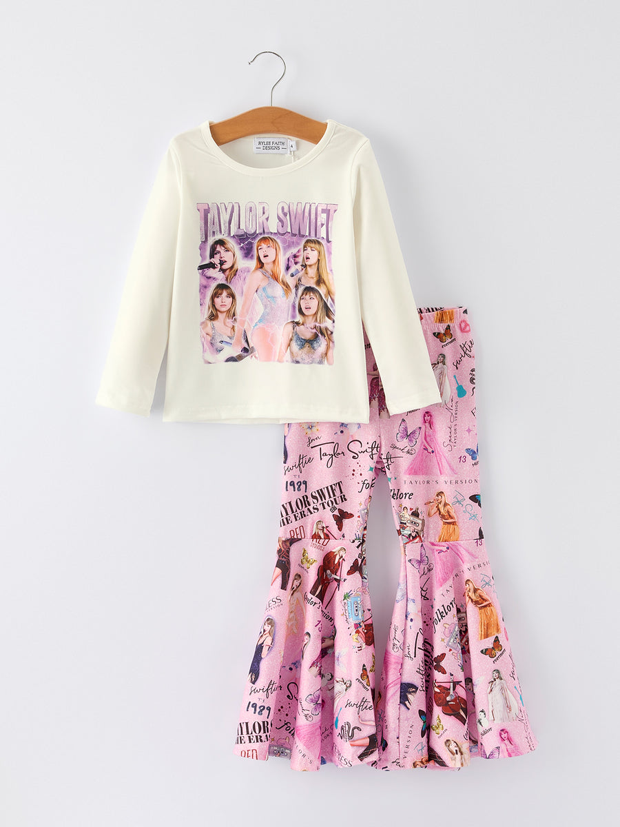 Purple TS Print Girls Milk Silk Outfits：Musical Journey in Style