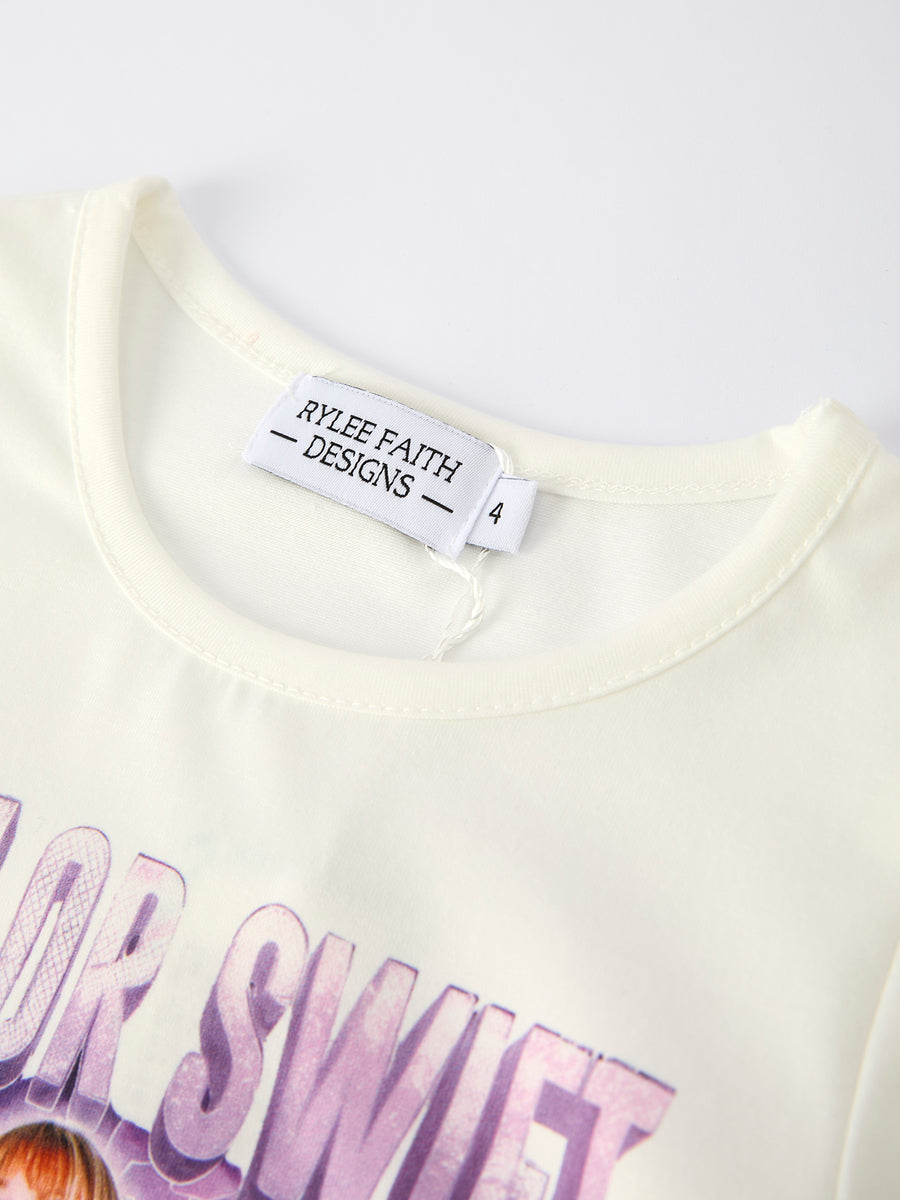 Purple TS Print Girls Milk Silk Outfits：Musical Journey in Style