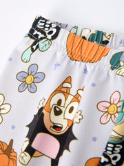 Purple Halloween Character Print Girls Pajama Set