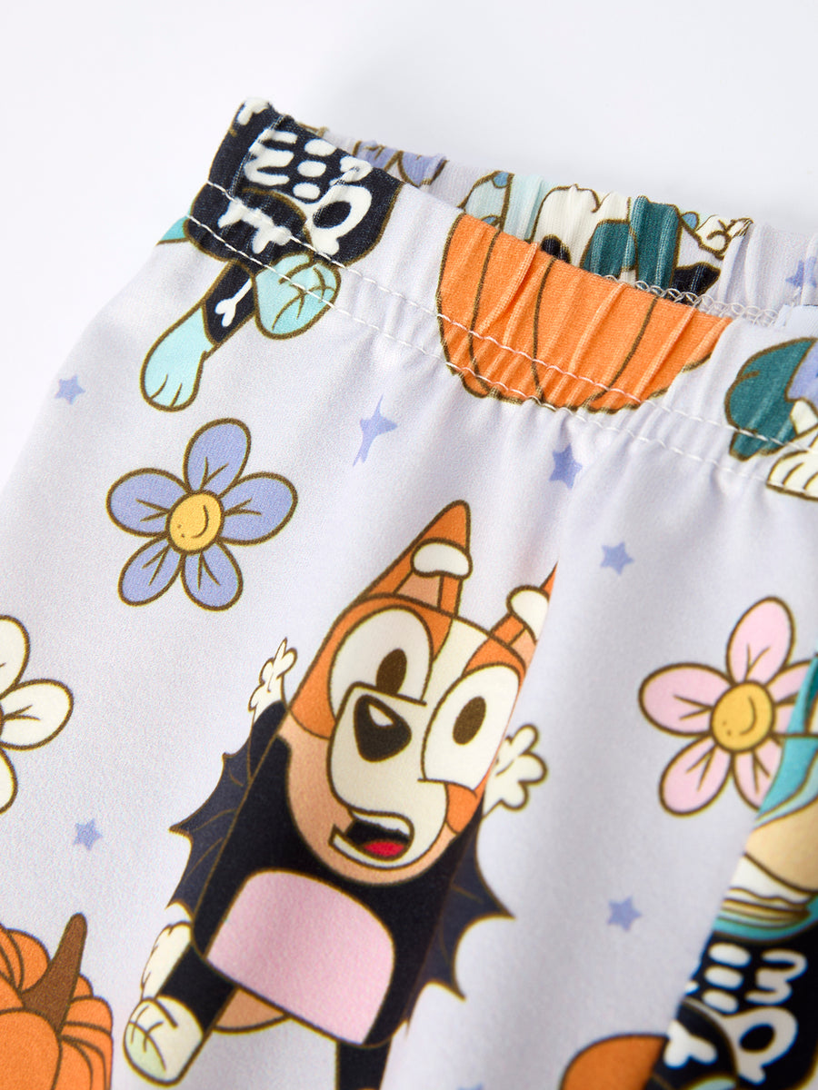Purple Halloween Character Print Girls Pajama Set
