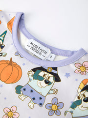 Purple Halloween Character Print Girls Pajama Set