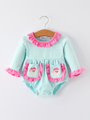 Holiday Fun Baby Girls Romper: Striped Dress with Santa Pockets